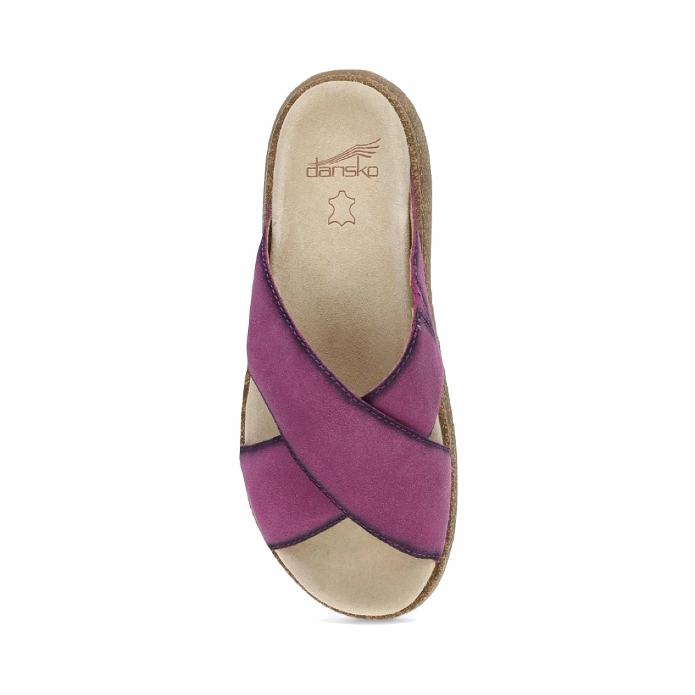Sport Life City Daily Dansko Women's Bridget Leather Platform Slide Sandal in Plum Burnished Suede