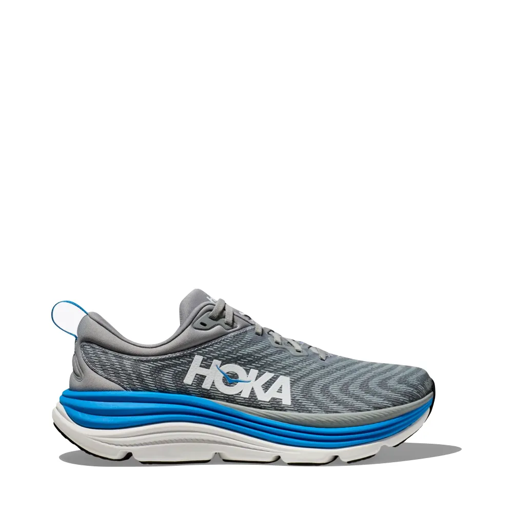 Hoka Men's Gaviota 5 Sneaker in Limestone/Diva Blue Shock Absorb LightweightUpper