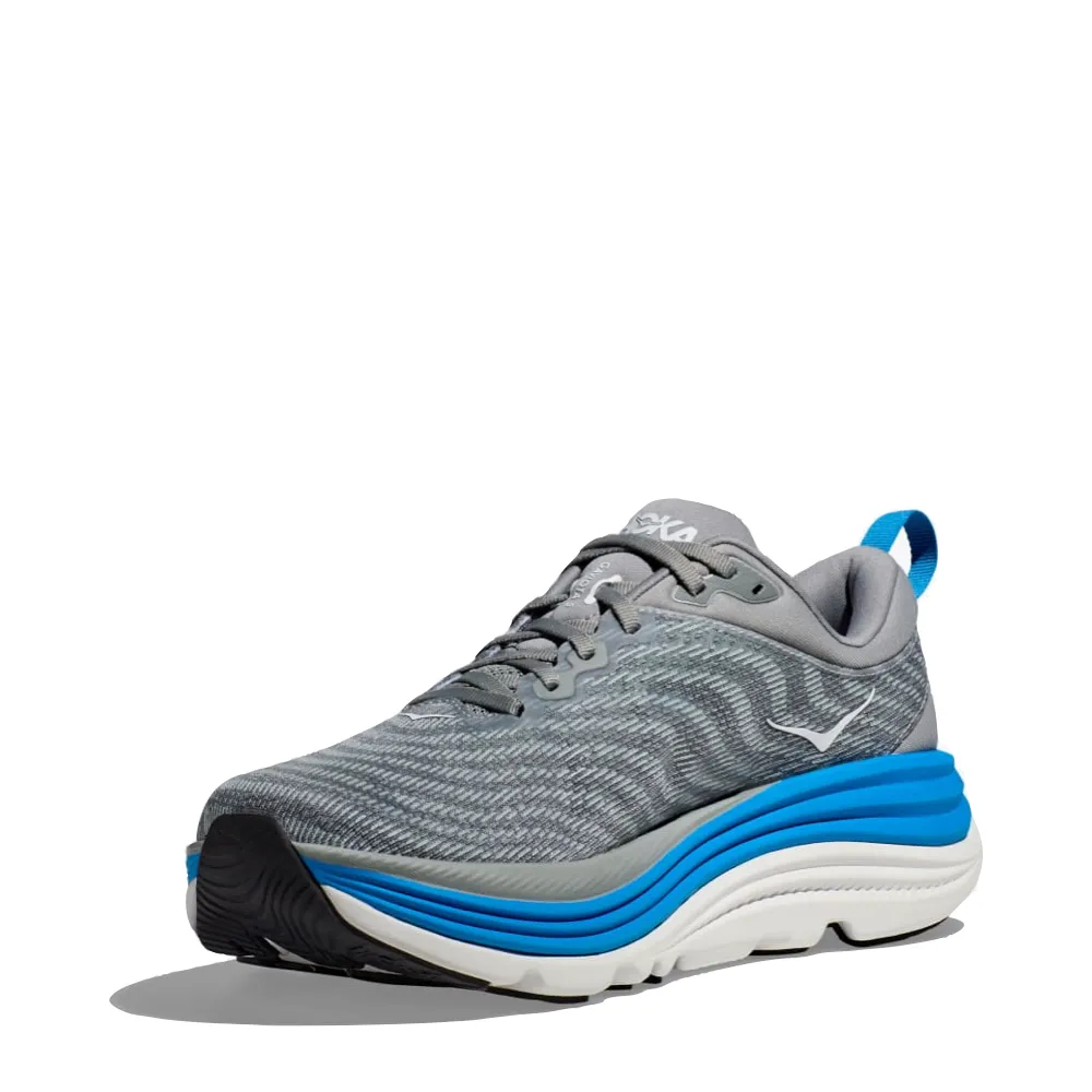Hoka Men's Gaviota 5 Sneaker in Limestone/Diva Blue Shock Absorption Core