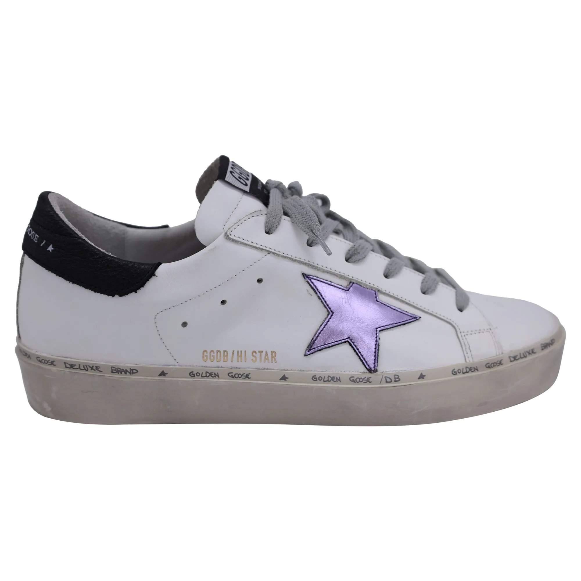 Golden Goose Hi Star with Metallic Star Low-Top Sneakers in White Leather Impact Resistant Framework