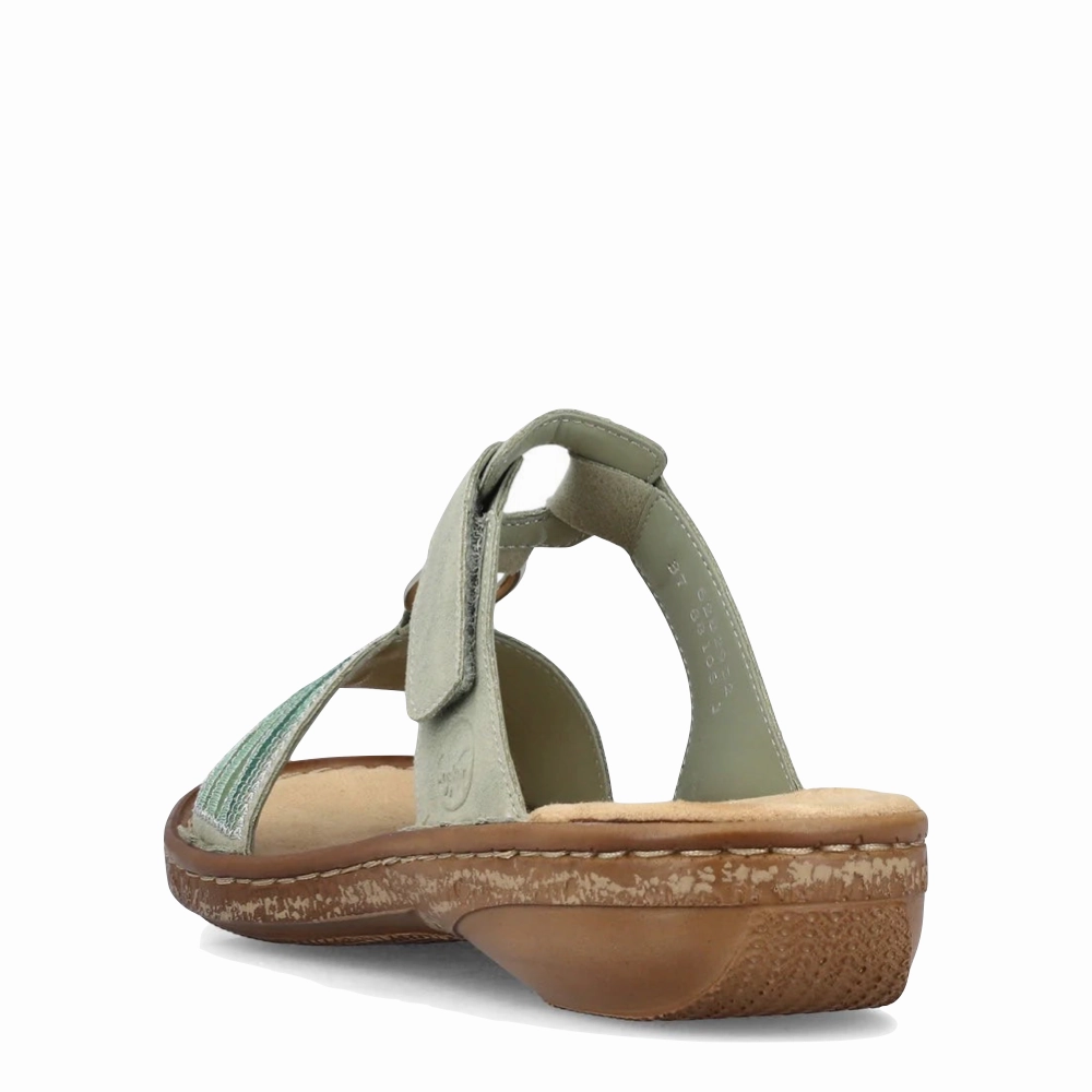 Dinner Step Rieker Women's Regina 29 Slide Sandal in Pistazie Mint