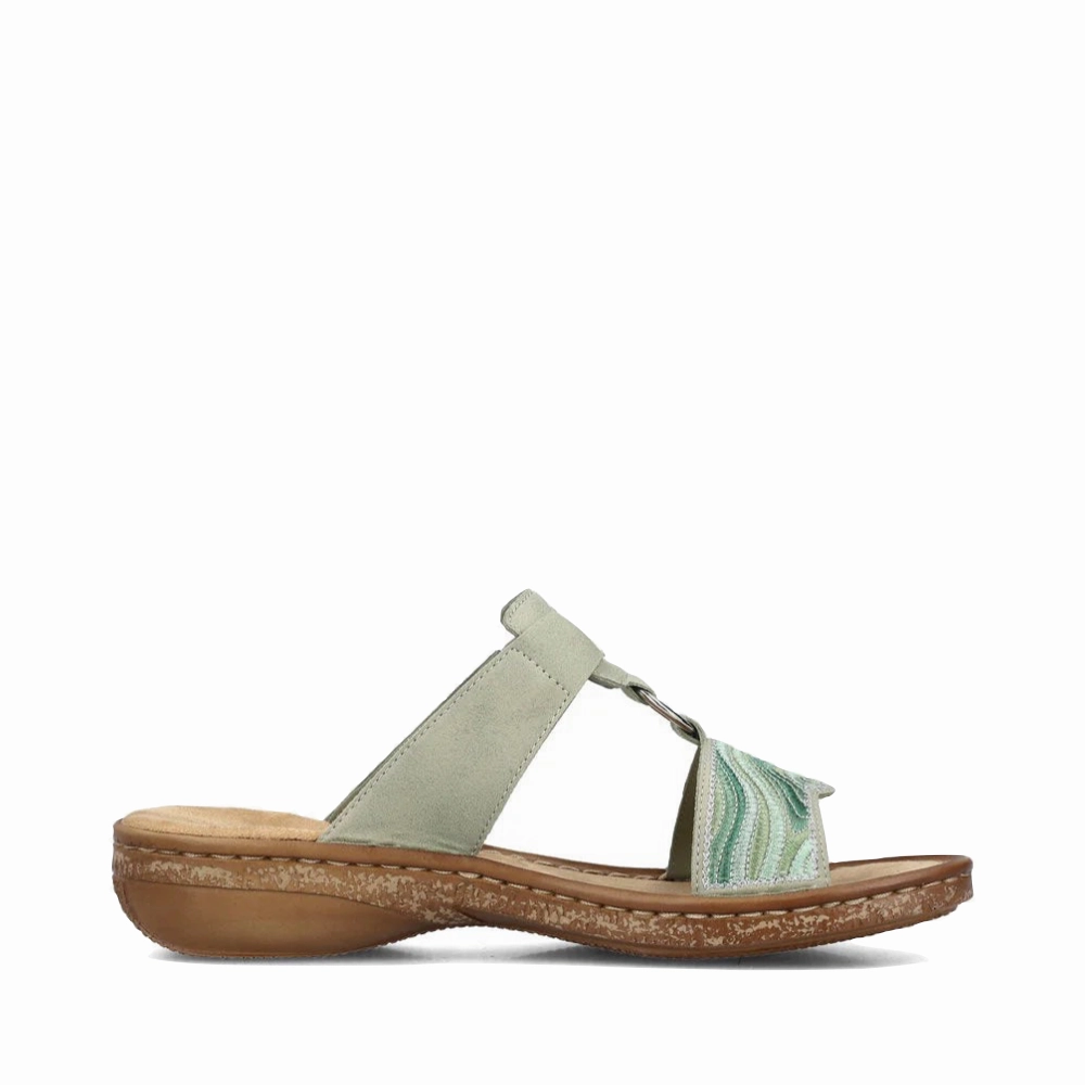 Rieker Women's Regina 29 Slide Sandal in Pistazie Mint Stay Chill Padded Tongue Design
