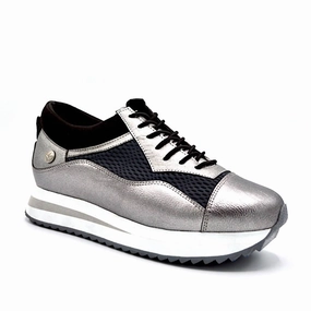 Zip Up Women's Verse Elevated Trainer Shoes In Silver Leather/blackmesh