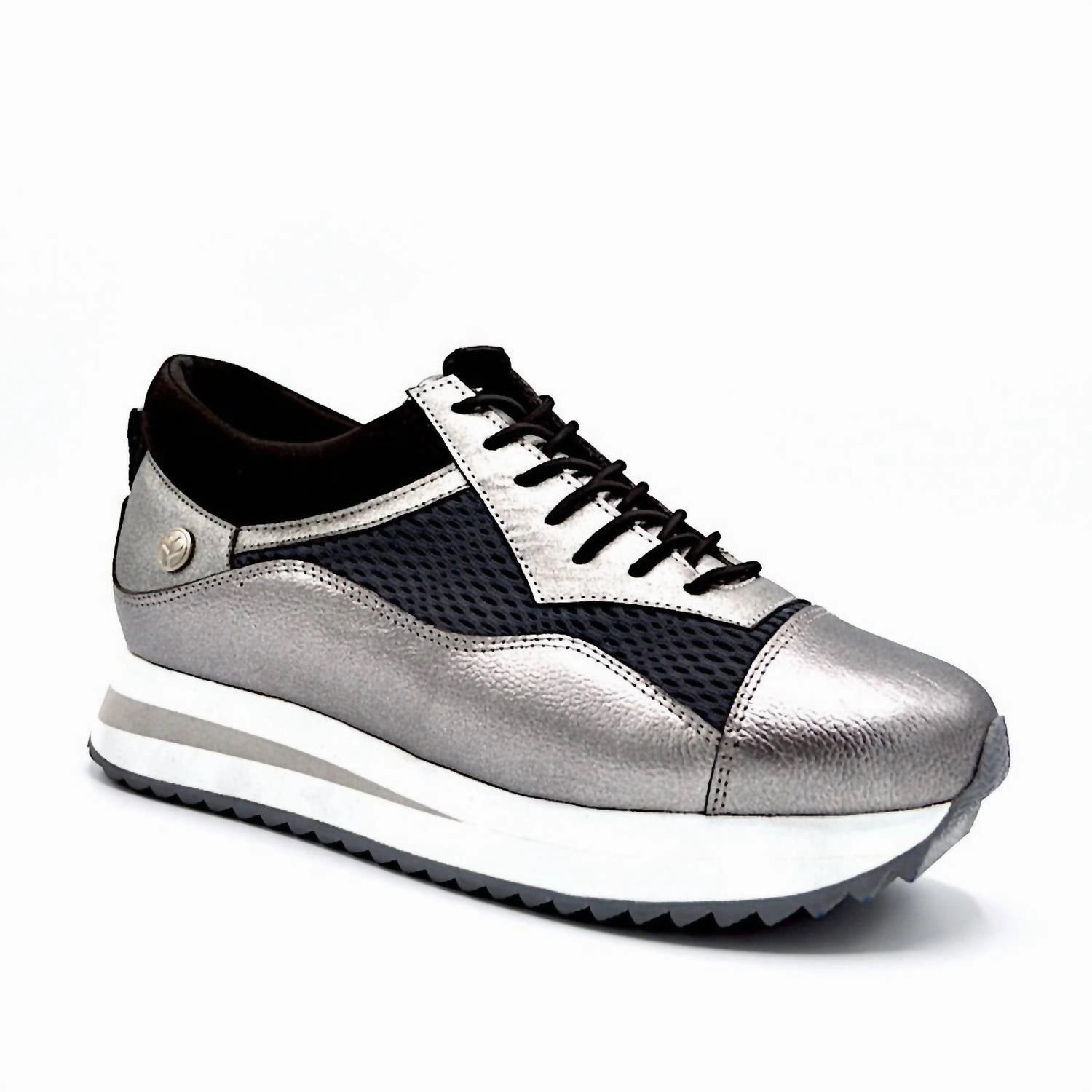Zip Up Women's Verse Elevated Trainer Shoes In Silver Leather/blackmesh