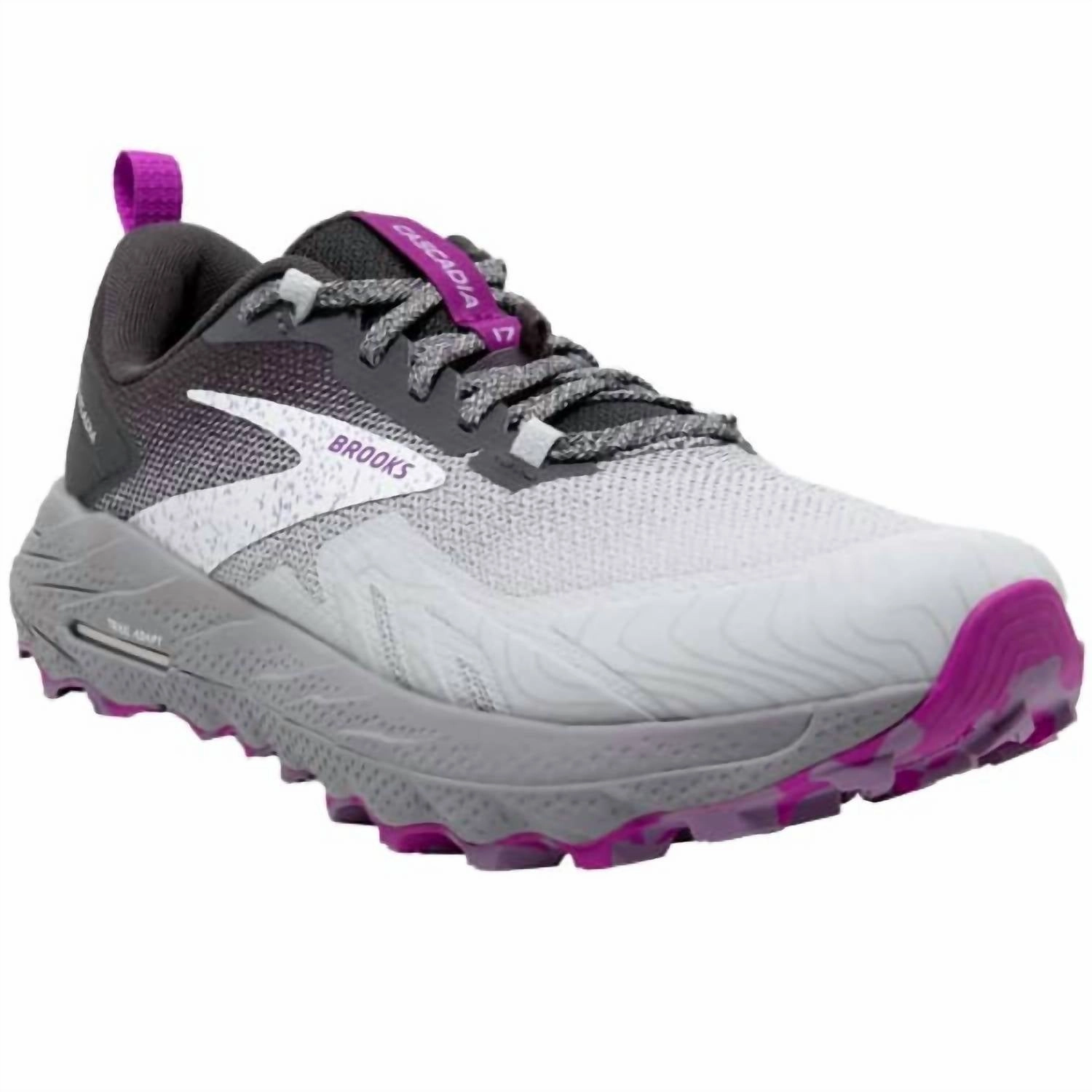 Tear Resistant Stitching Urban Run Women's Cascadia 17 Shoes In Oyster/blackened Pearl/purple