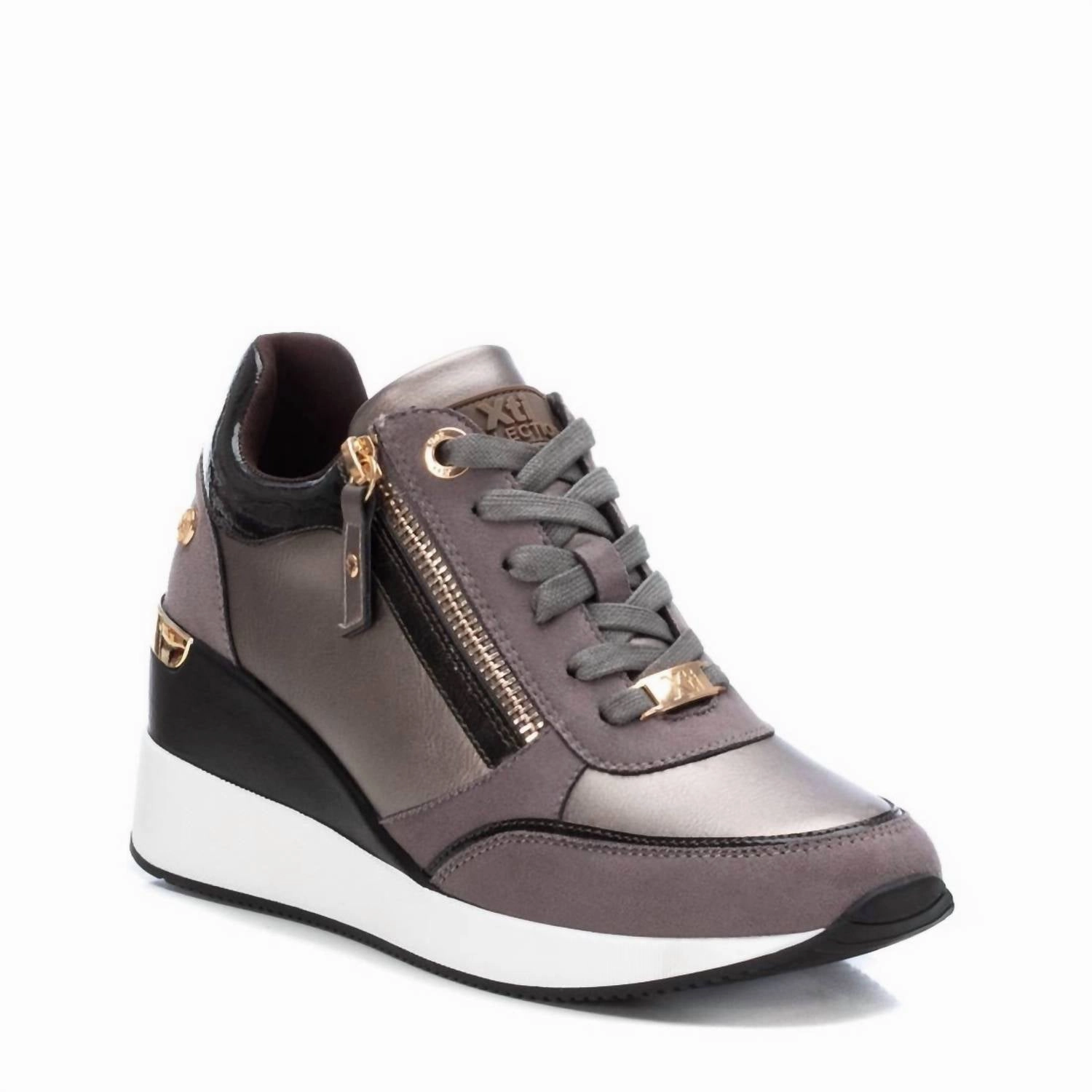 Women's Wedge Sneakers In Charcoal Adjustable Straps