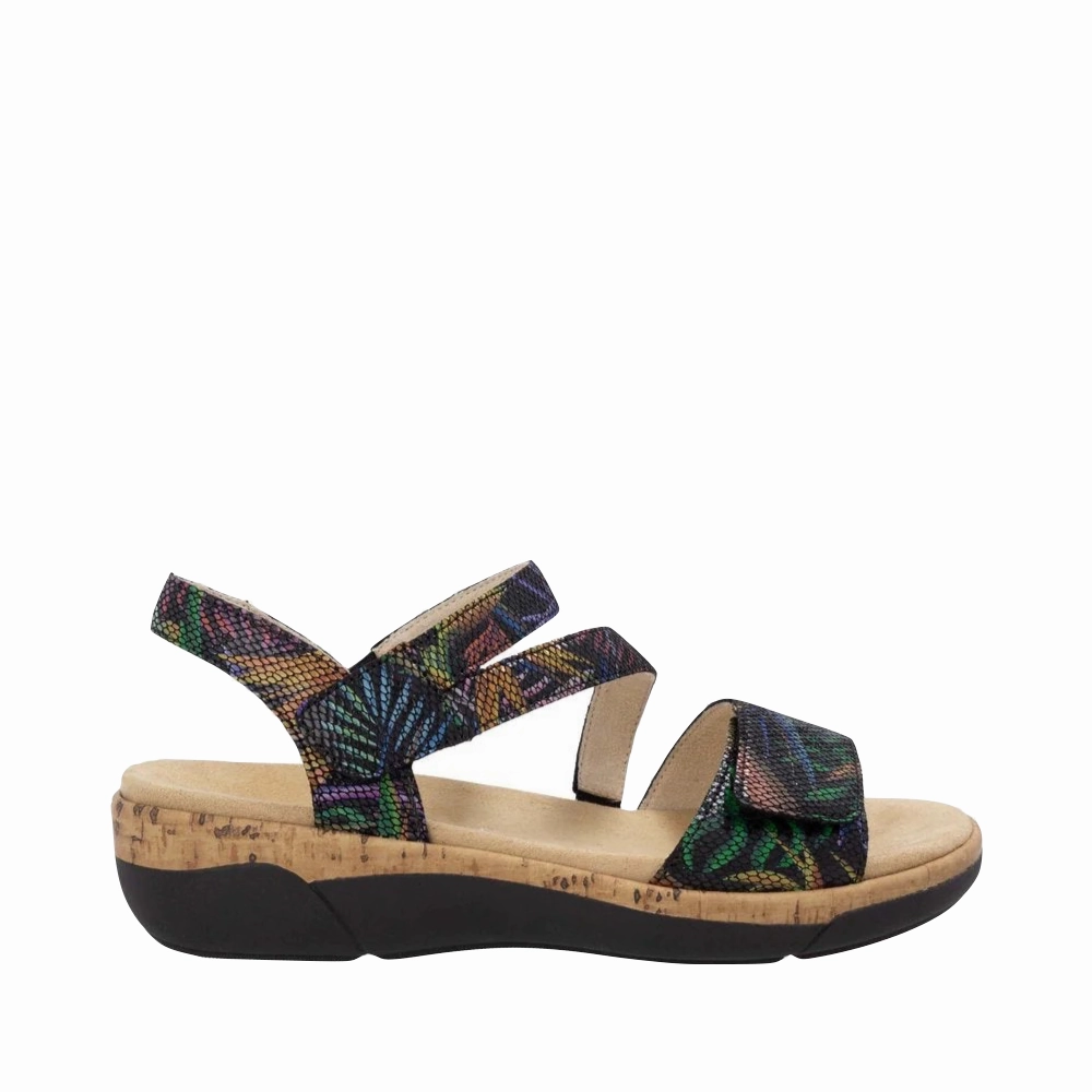 Remonte Women's Jocelyn 60 Sandal in Black Multi Kick Back Easy   To   Clean