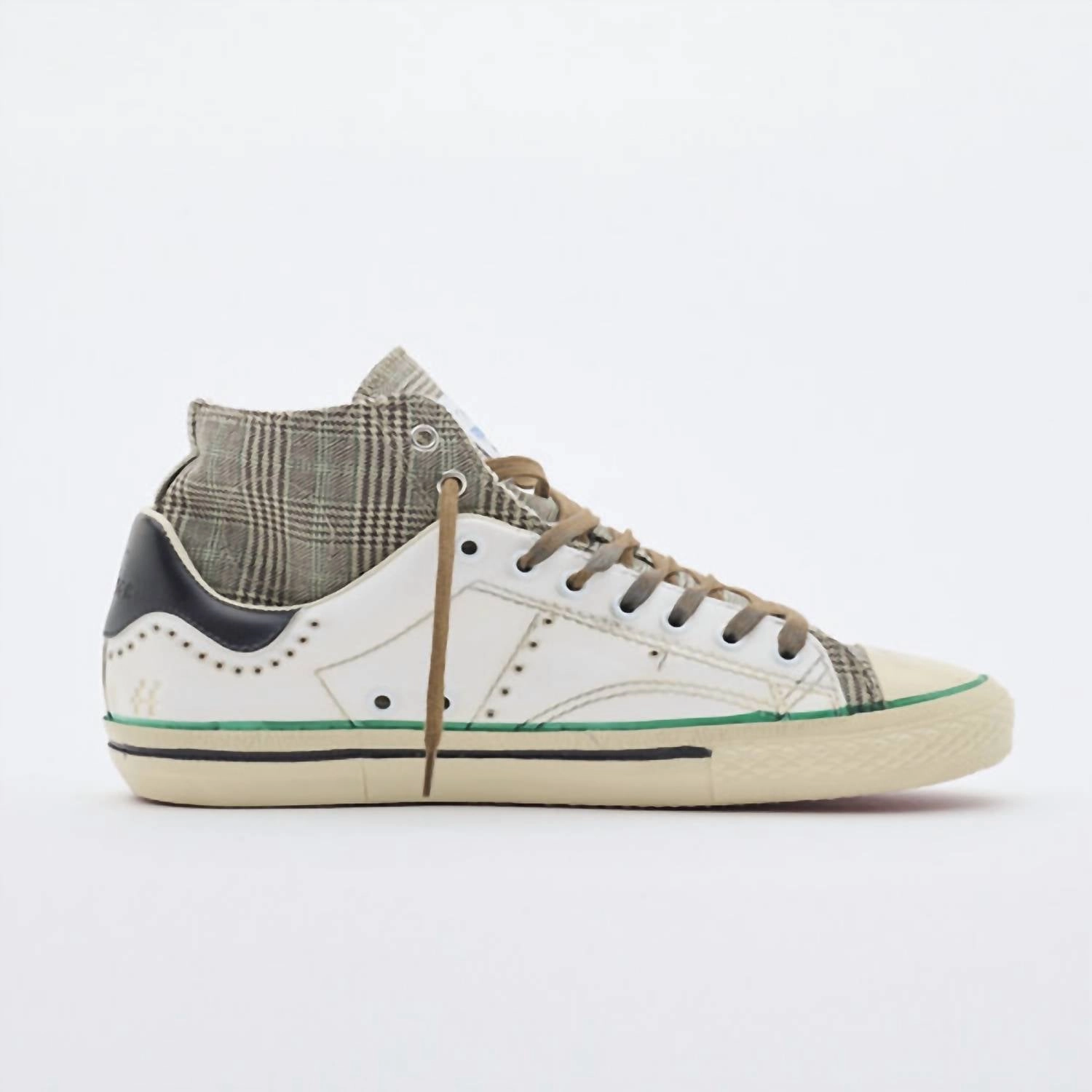 Long Hours Women's Starless High Moma Art Sneakers In White Grey Green Tartan
