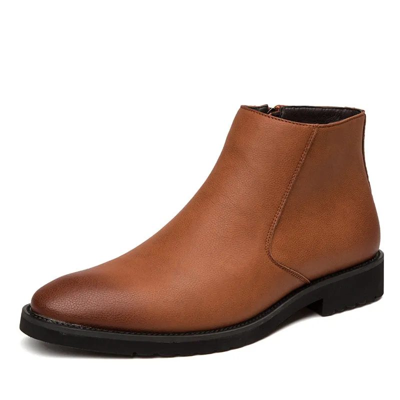 The Chiaro3 - Ankle Leather Boots for Men with a Zipper Italian Design Padded Collar Support