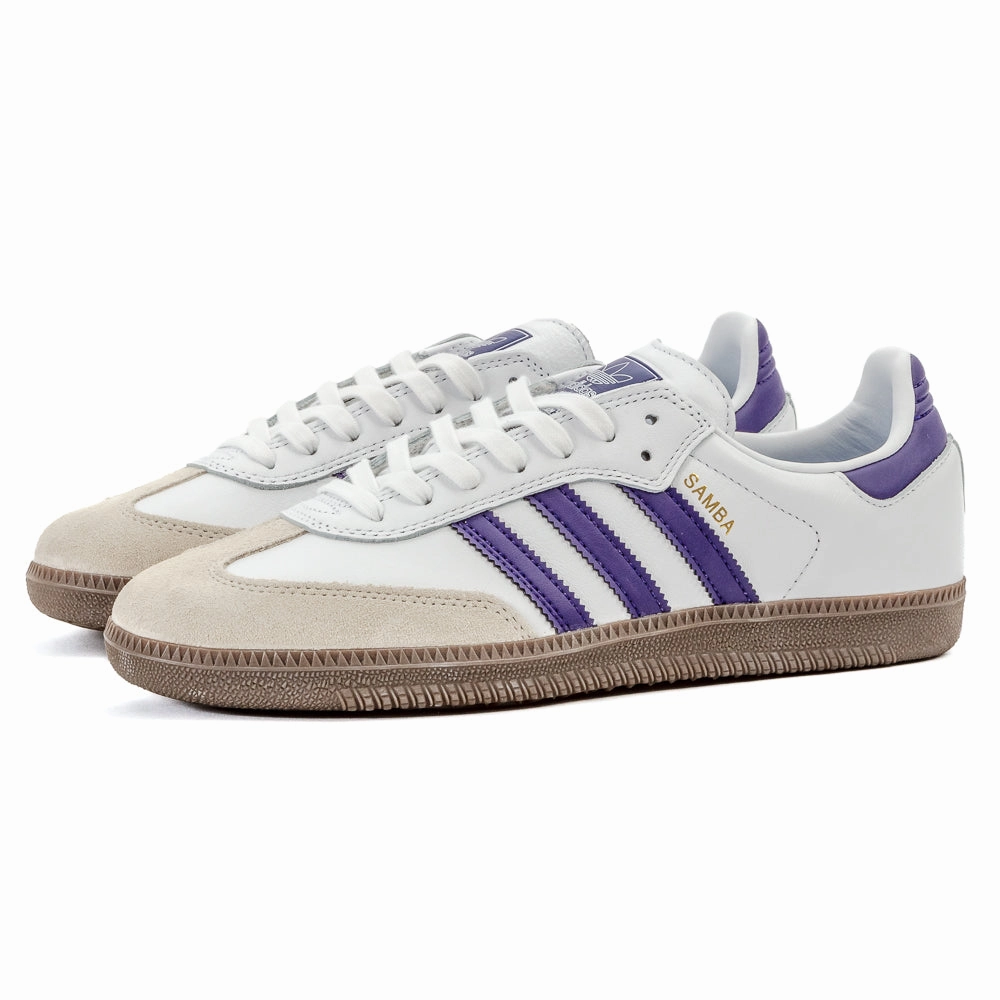 Adidas - Samba ADV (Cloud White/Collegiate Purple/Gold Metallic) removable insoles running in a ski lift area shoes