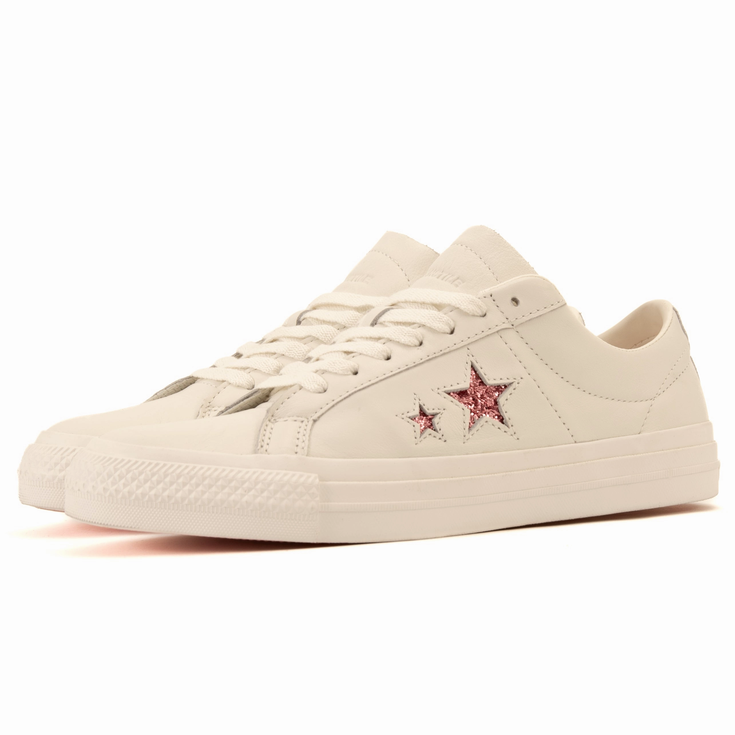 Cons - Converse x Turnstile One Star Pro OX (White/Pink/White) Anti Friction Liner running with a watch