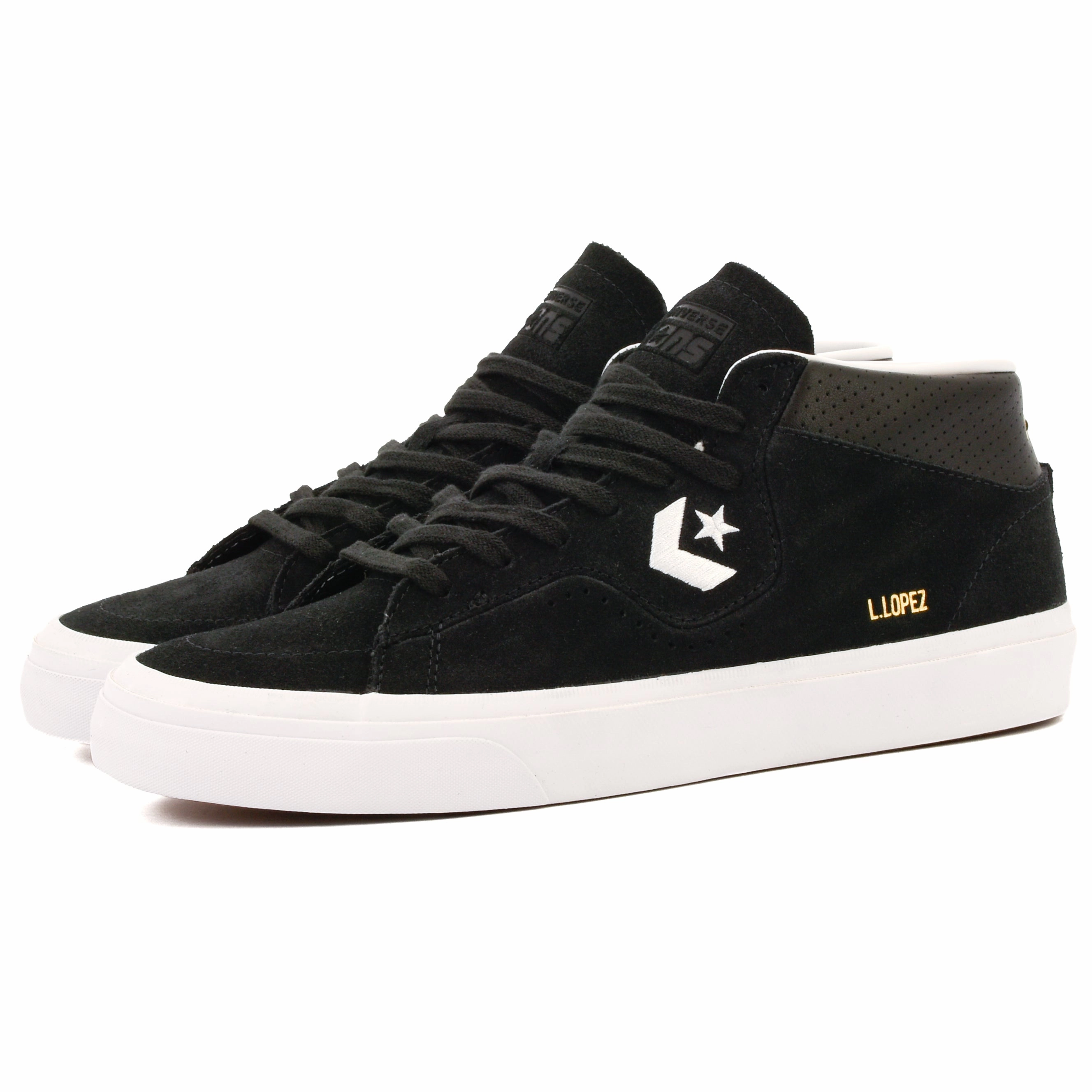 Cons - Louie Lopez Pro Mid (Black/Black/White) *SALE non - breathable lining shoes