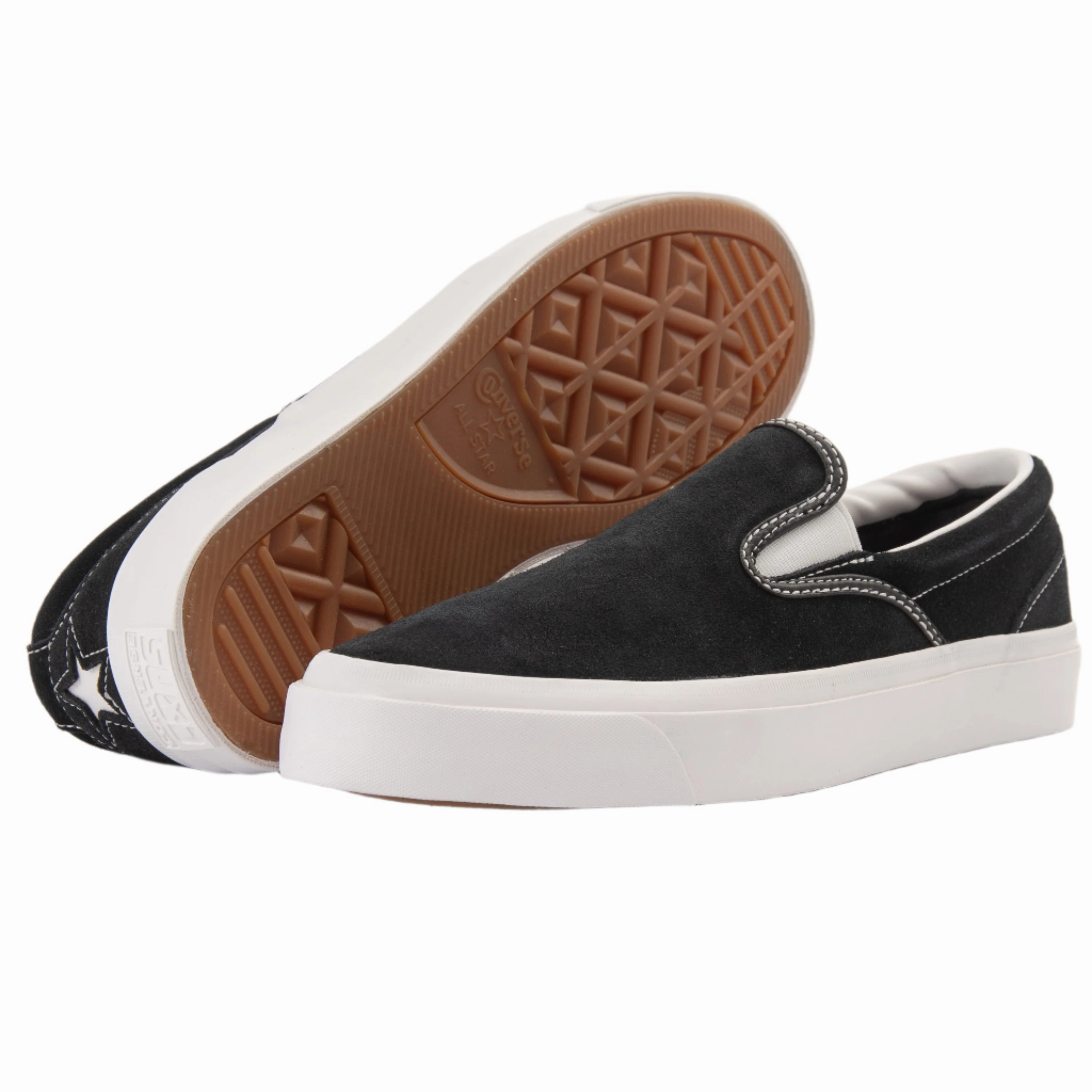 Cons - One Star CC Slip (Black/White) running in a coastal area Multi Density Foam