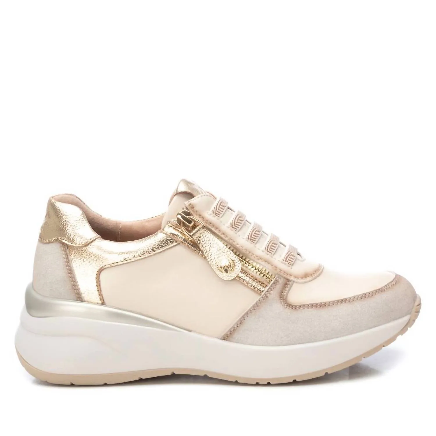 Women's Casual Sneakers In Beige Impact Resistant Heel