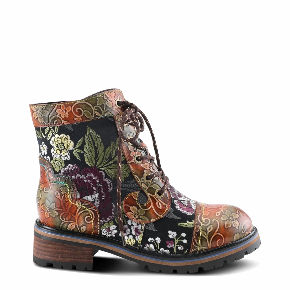 Spring Step Women's Fantastic Leather Lace Boot in Brown Multi Walkable Comfort Modern Taste
