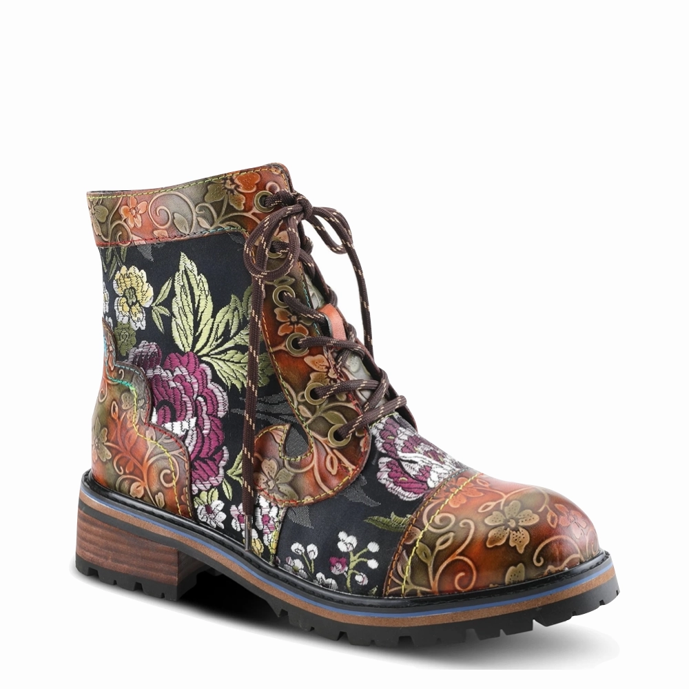 Spring Step Women's Fantastic Leather Lace Boot in Brown Multi All Day Travel