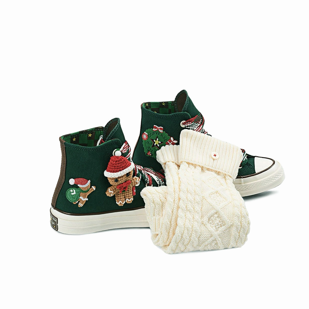 Parkour Run Midday Step Converse - Unisex Chuck 70 X-Mas Gingerbread & Knit Sock High Top Shoes (A12455C)
