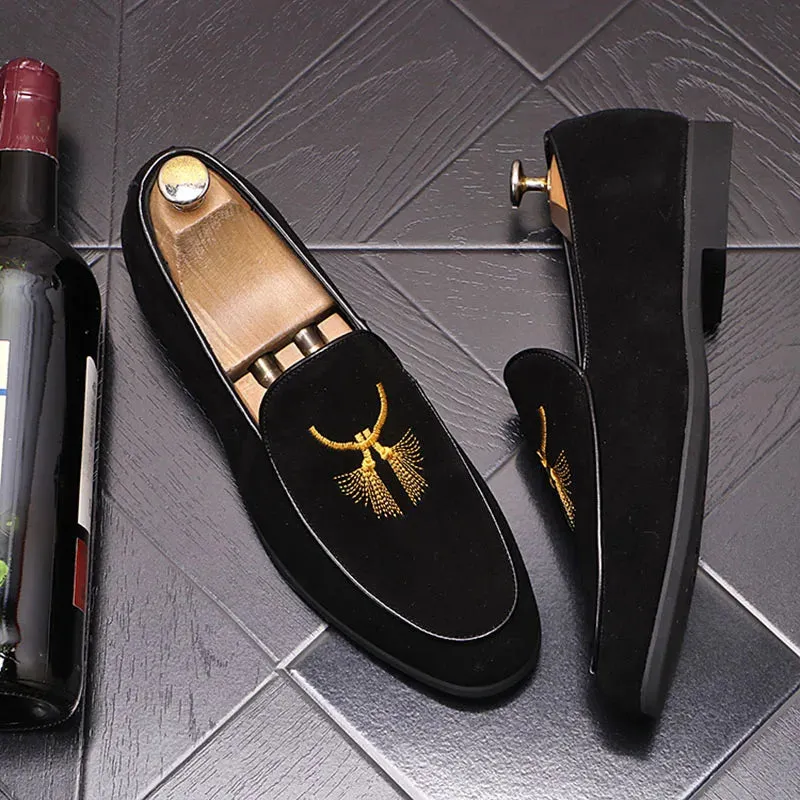 Xiya - Suede leather embroidered loafers for men Relaxed Fit Footwear Classic Comfort Design