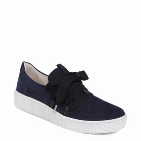 Gabor Women's Bow Sneaker in Marine Navy Ready Step All Day Comfort Engineering