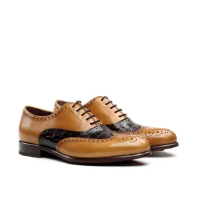 Easy Walking Stable Fit Clean Looker CRASSUS - Golden Brown Oxford shoes. Exotic Croc Highlights  (big sizes)