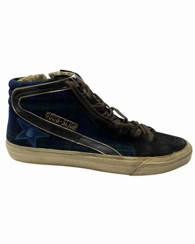 Airflow Engineered Ultra-soft performance Golden Goose Slide Tartan High Top Sneakers in Blue Suede