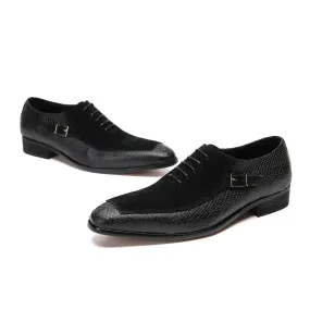 Refined Style Sharp Dresser Emporimus2 - Suede & Alligator Print Leather Oxford Single Buckle dress Shoes