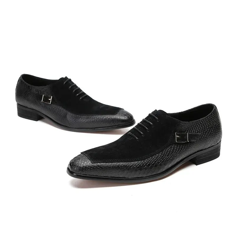 Refined Style Sharp Dresser Emporimus2 - Suede & Alligator Print Leather Oxford Single Buckle dress Shoes
