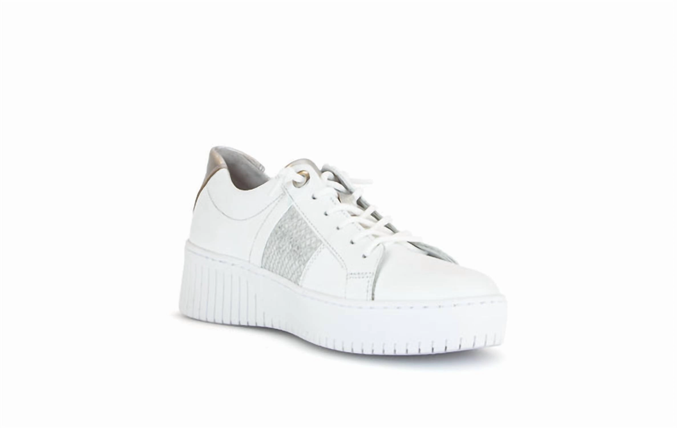 Lightweight Canvas Women's Laced Wedge Sneaker In White/silver