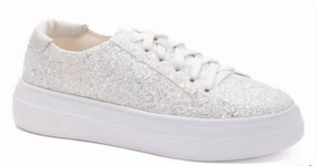 Women's Glaring Sneaker In White Glitter Ventilation Channel Design Anti Slip Lacing