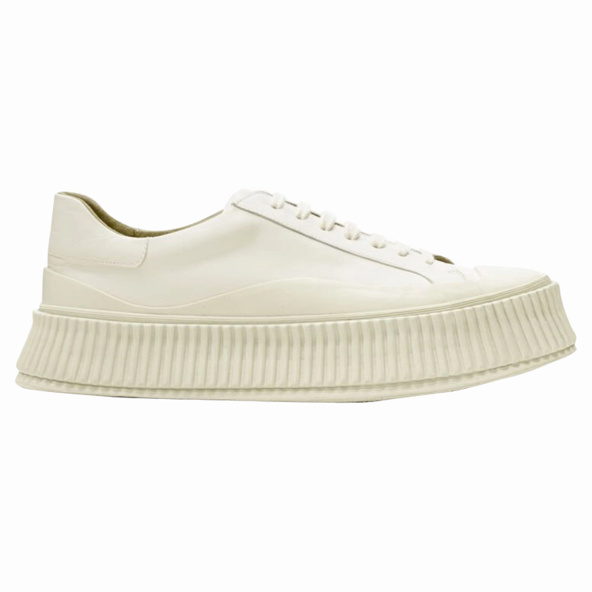 Jil Sander light beige leather chunky rubber platform sole sneaker Rocker Sole Design Layered cushioning