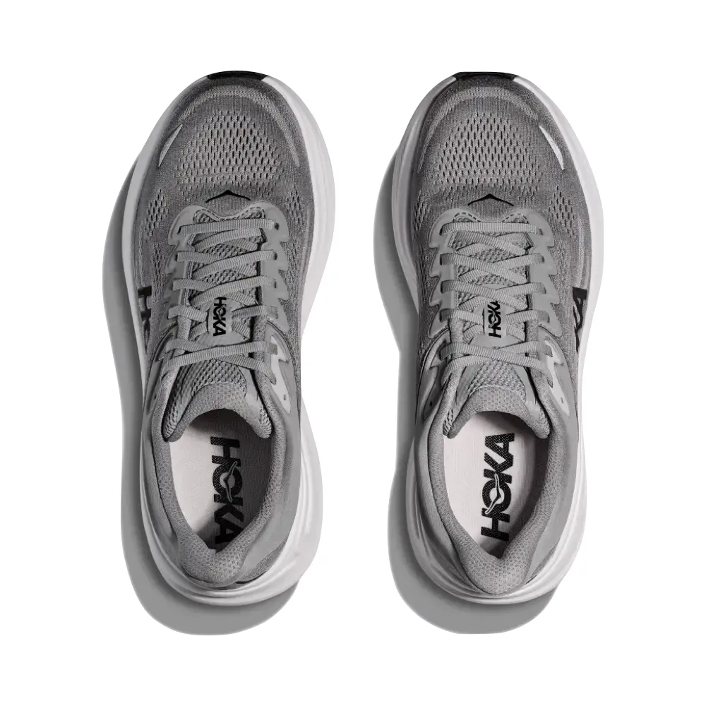 Chic Street Beach Path Hoka Men's Bondi 9 Sneaker in Galactic Grey/Stellar Grey