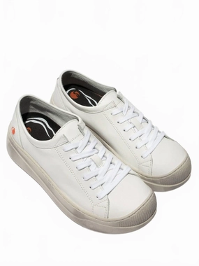 Women's Lace-Up Leather Shoes In White Durable TPU Travel Ready