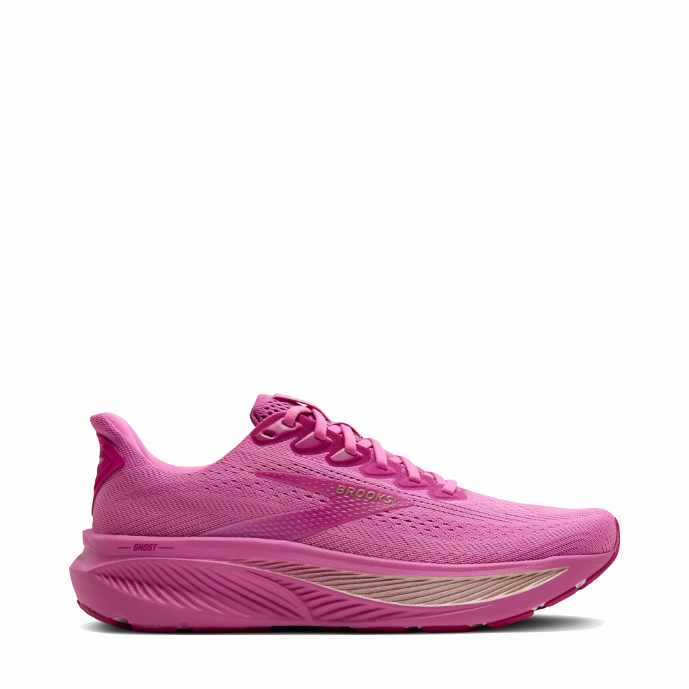 Brooks Women's Ghost 17 Sneaker in Pink/Fuchsia/Gold Handmade Craft