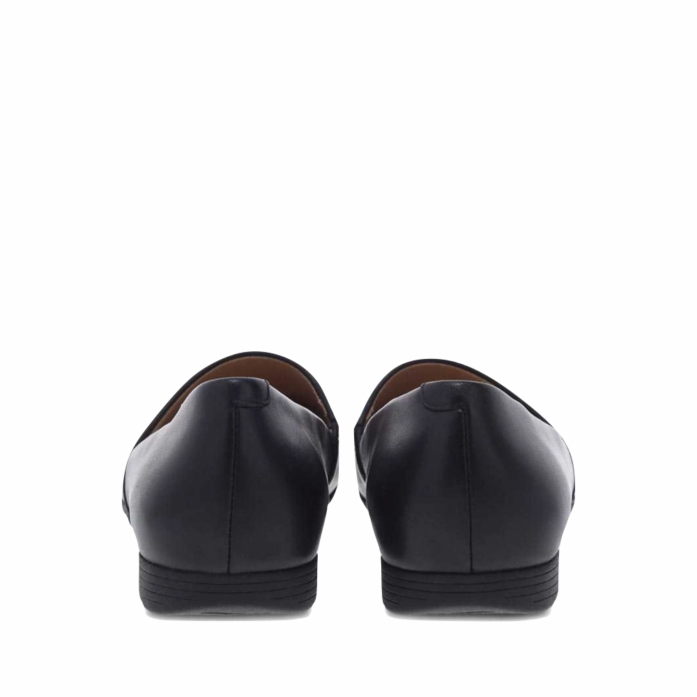 Dansko Women's Larisa Leather Flat Slip On Loafer in Black Vine Path Minimal Detail