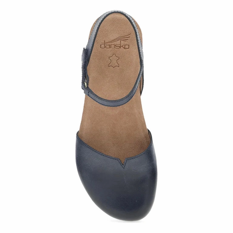 Dansko Women's Rowan Closed Toe Sandal in Navy Waxy Burnished Leather Smart Casual