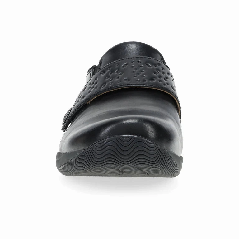 Dansko Women's Sallie Adjustable Strap Shoe in Black Waxy Burnished Leather Urban Minimal