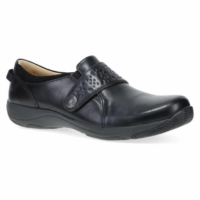 Tidy Lines Dansko Women's Sallie Adjustable Strap Shoe in Black Waxy Burnished Leather