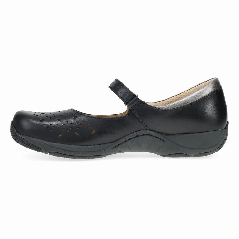 Dansko Women's Stacy Mary Jane in Black Waxy Burnished Leather City Adventure Light Pace