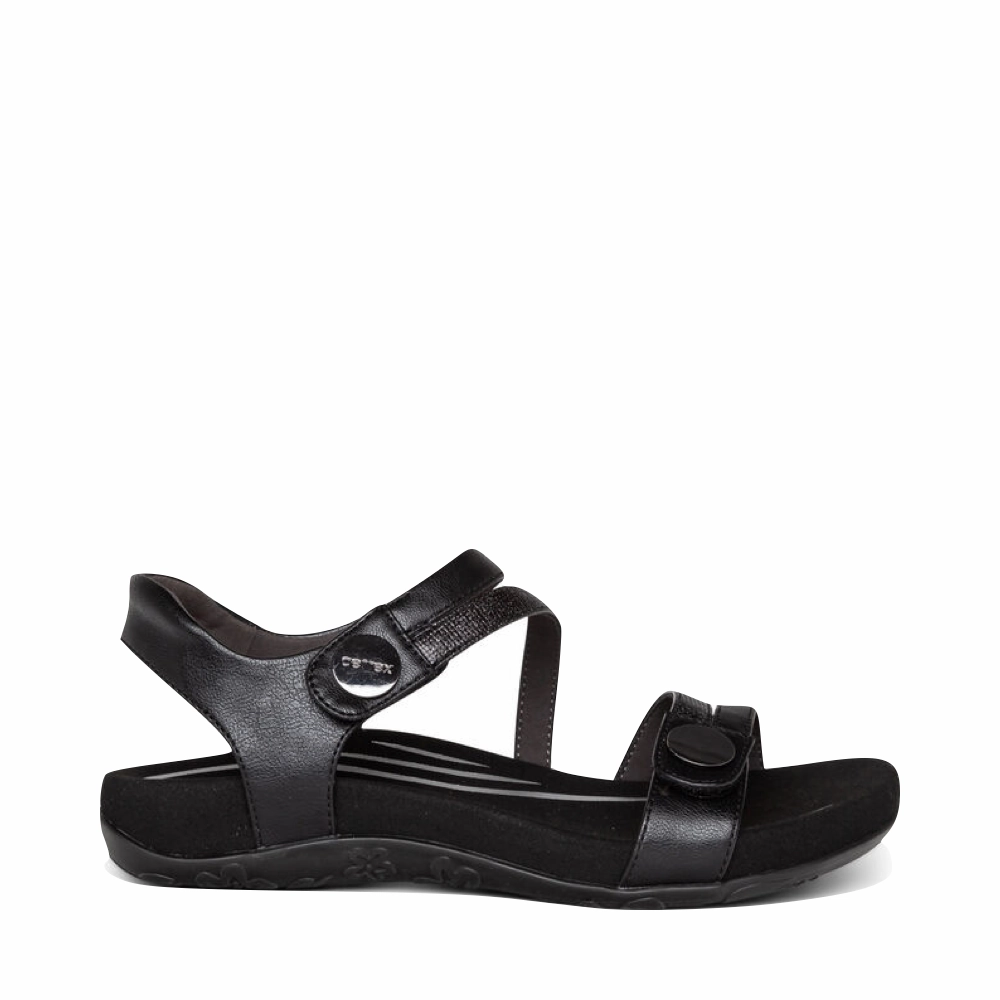 Home Leisure Aetrex Women's Jess Adjustable Quarter Strap Sandal in Black