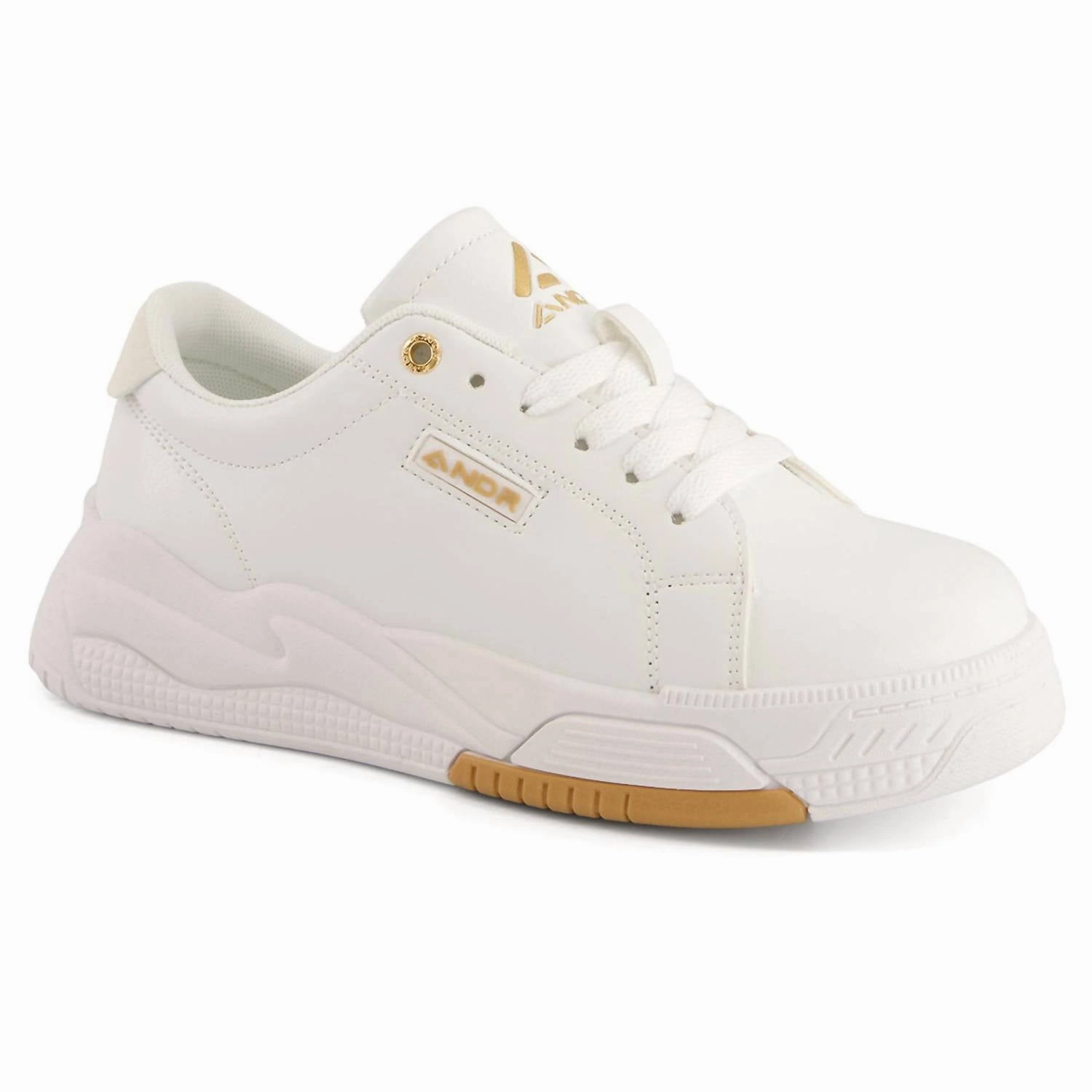 Ankle Hugging Design Women's Casual Sneakers With Golden Accent In White