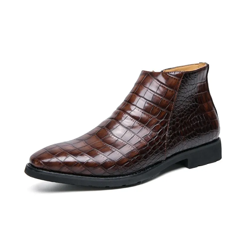 La Versana - Alligator Print Leather Boots For Men (Chelsea Zipper boots) British Fit
