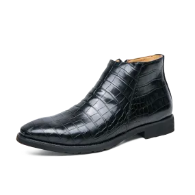 La Versana - Alligator Print Leather Boots For Men (Chelsea Zipper boots) Glossy Finish Rain Resistant