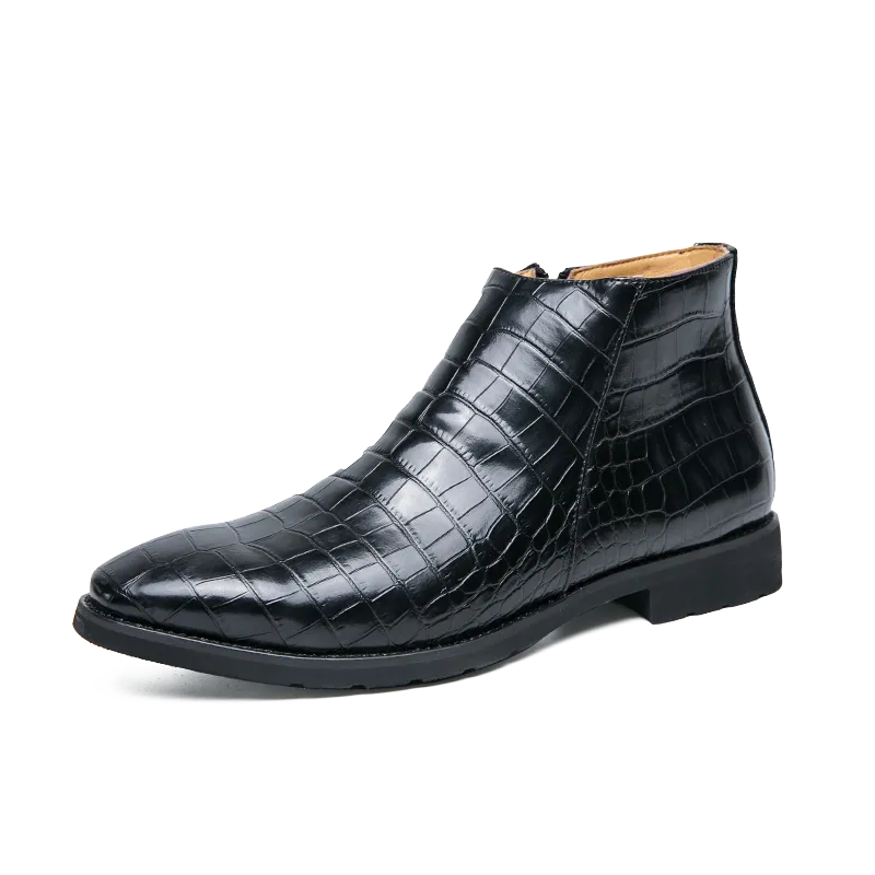 Machine washable La Versana - Alligator Print Leather Boots For Men (Chelsea Zipper boots)