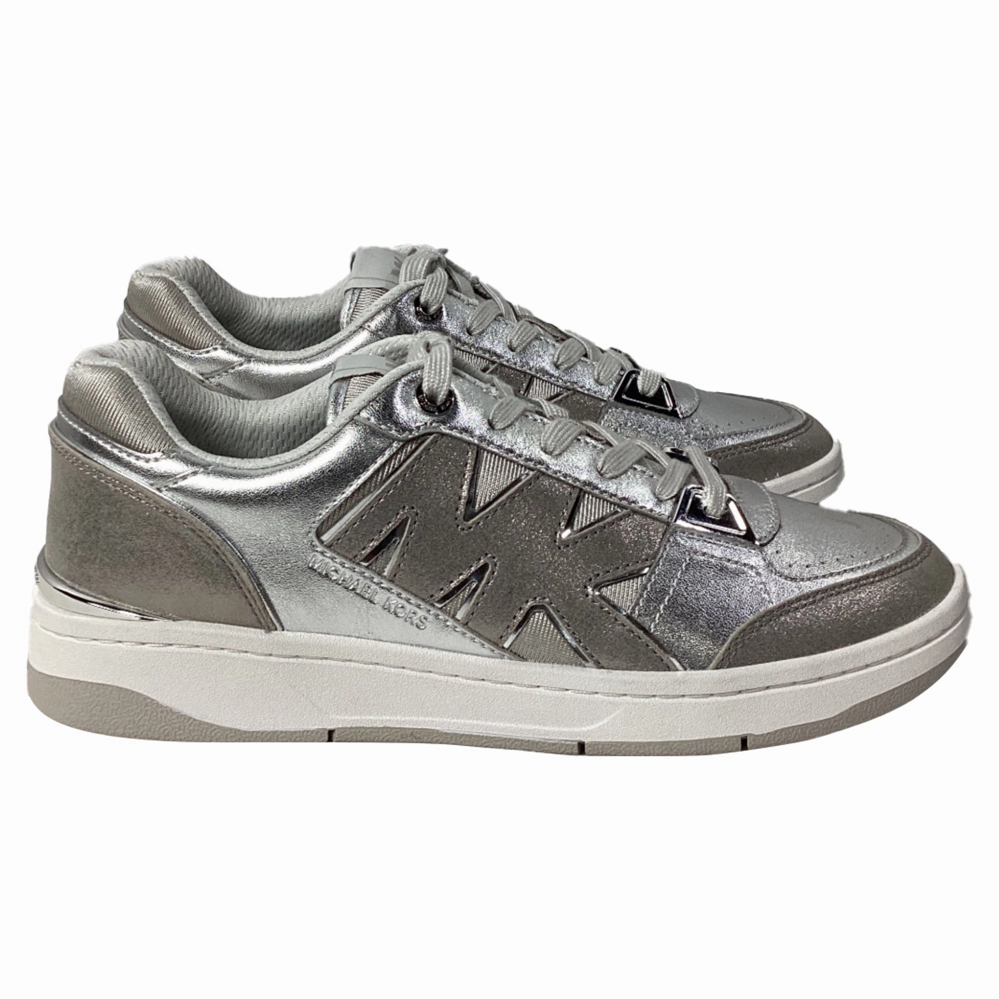 Michael Kors Rebel Sneaker in Silver Leather Midfoot Lock System