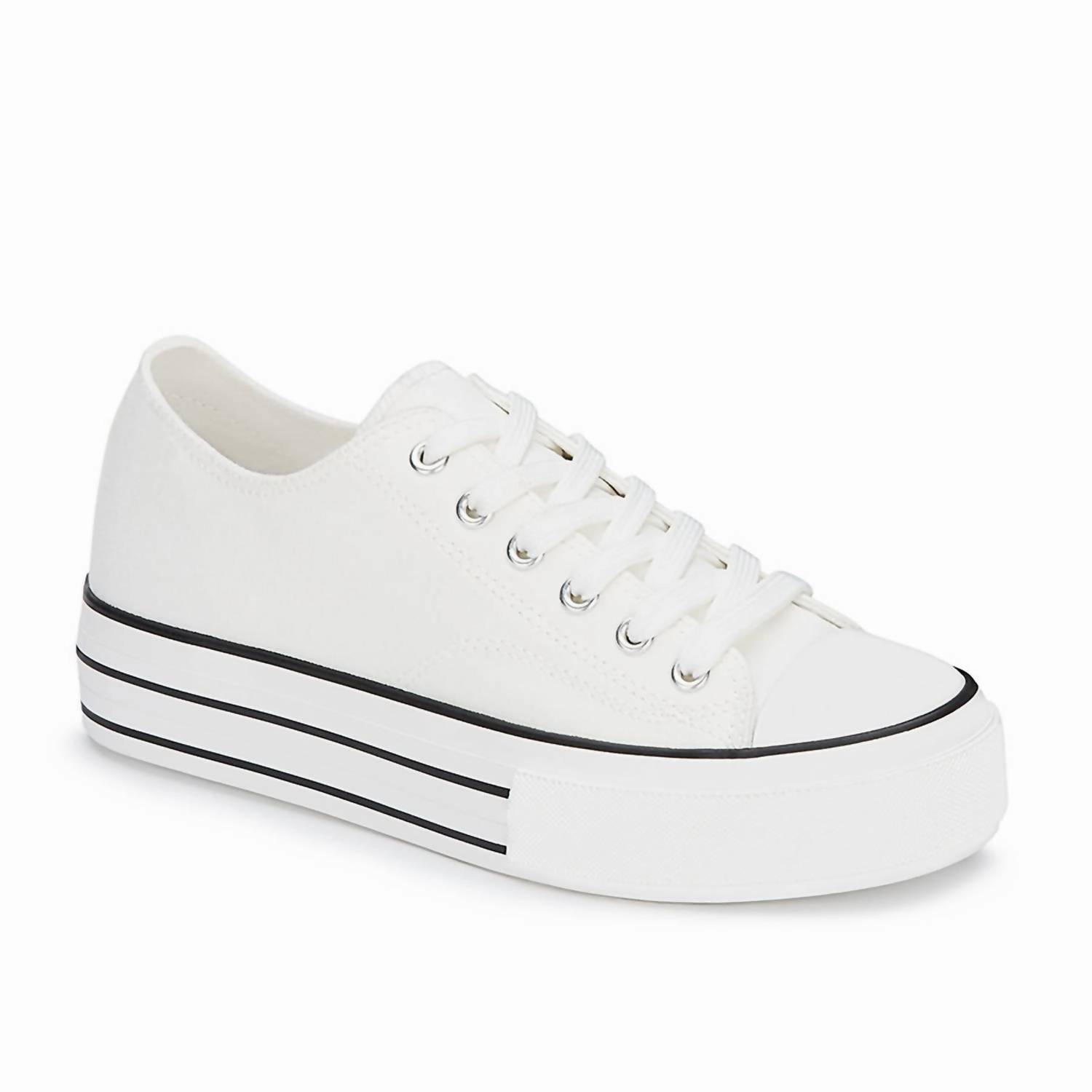 Non Slip Tread Pattern Women's Canvas Sneakers Platform In White