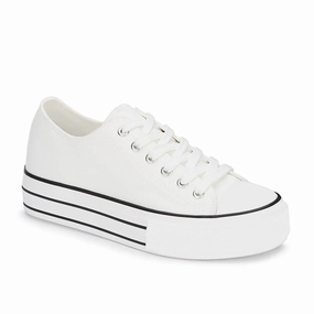 Non Slip Tread Pattern Women's Canvas Sneakers Platform In White