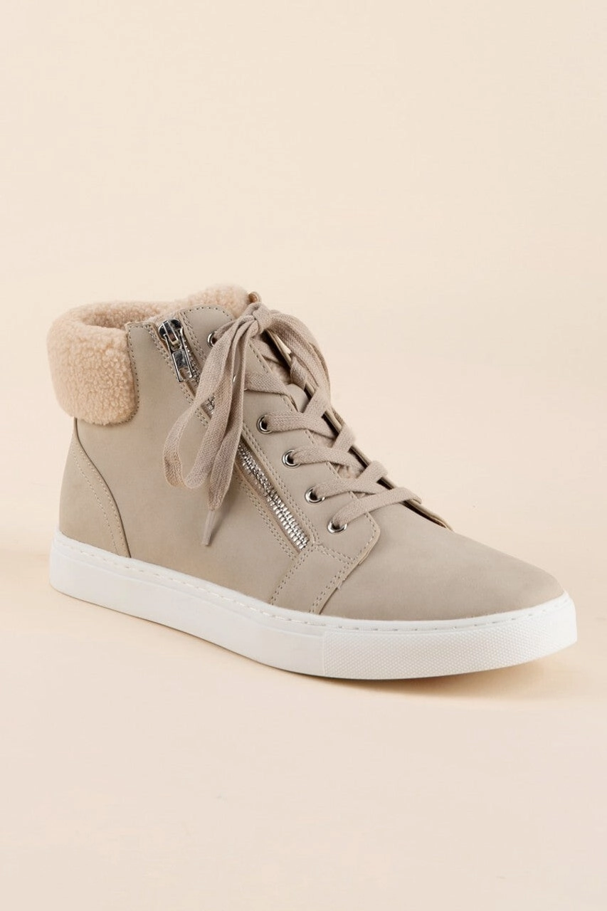 DV by Dolce Vita Annabel Sneaker Women's  Taupe Sherpa High Top Shoes JOBB237 Flexible Use Refined fit
