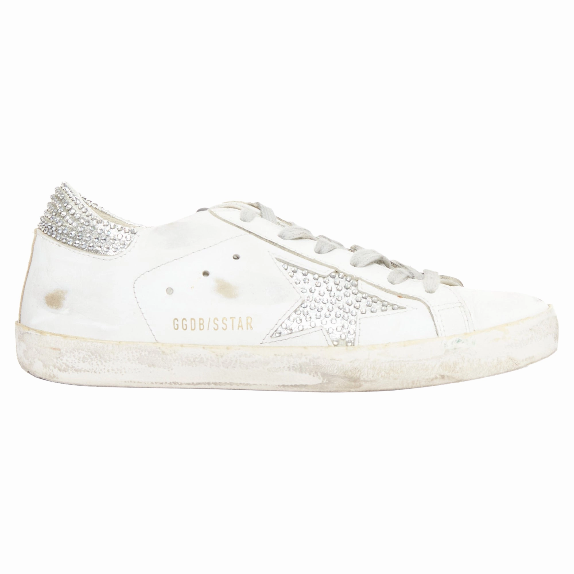Ultra Responsive Midsole Golden Goose silver crystal distressed sneakers
