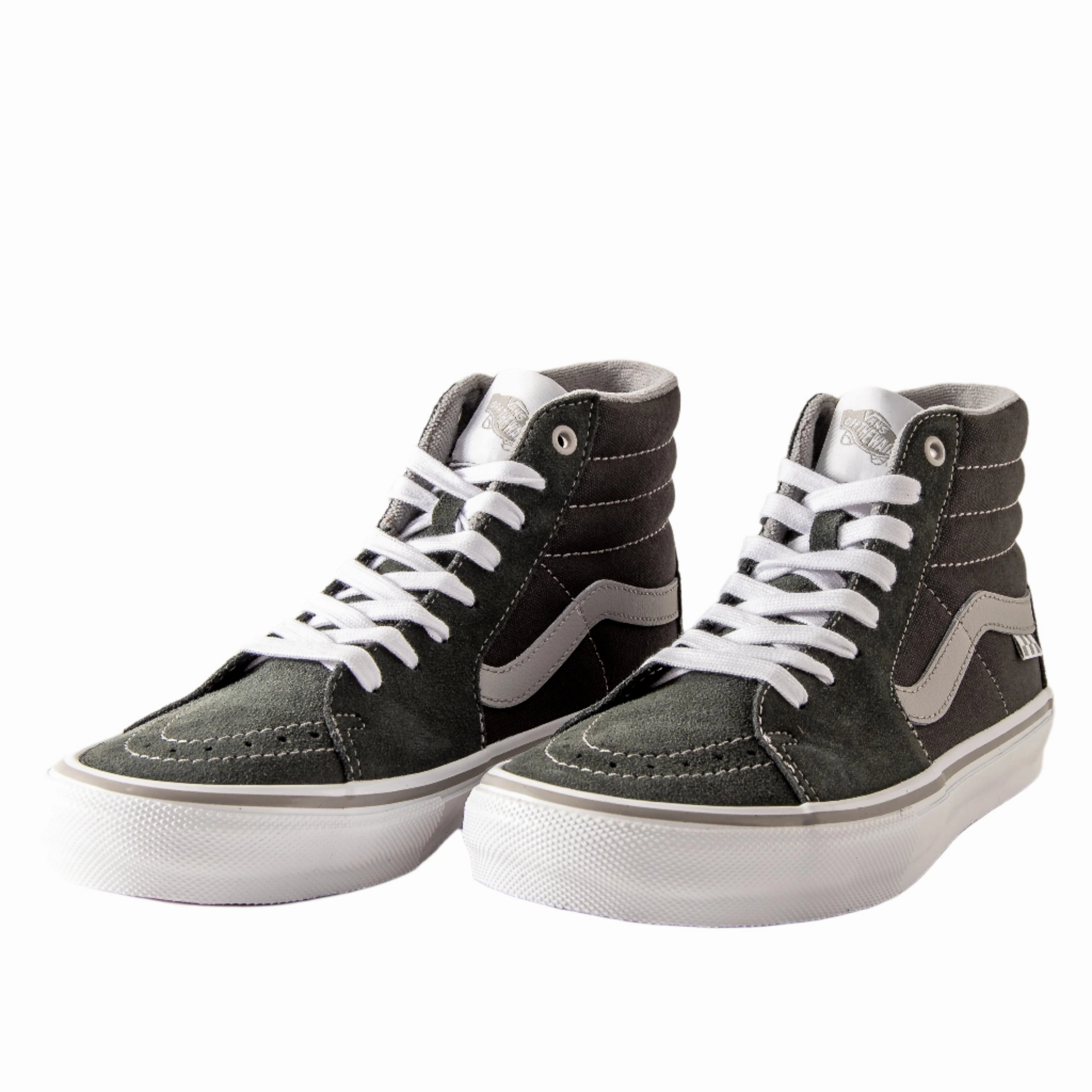 left - foot Speed Cushioning Vans - Skate Sk8-Hi (Dark Grey/White) *SALE