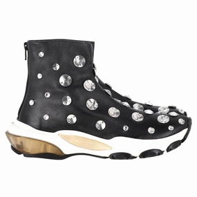 Long Comfort Valentino Garavani Crystal-Embellished Sneakers in Black Leather